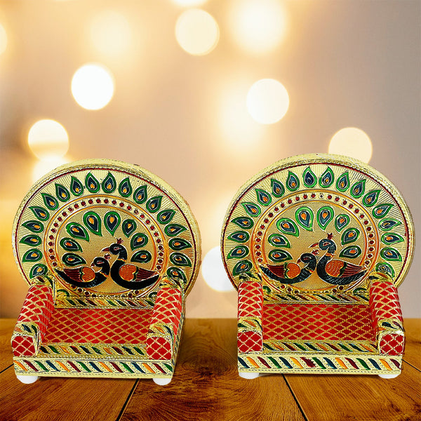 Meenakari Work Laddu Gopal Singhasan  / Sihasan for Pooja Mandir Wooden Krishna Ladoo Bal Gopal Sofa Asan, Home Decorative Premium Look Decorative Singhasan Suitable For Home, Office, Restaurant (2 Pc Set)