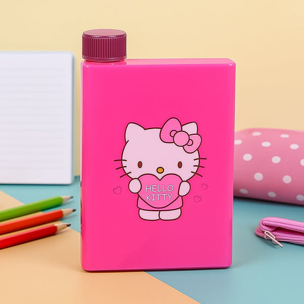 Kitchen Storage A5 size Flat Portable NoteBook Shape Water Bottle With a Cartoon Character Design-Hello Kitty - For School Outdoors and Sports Return Gift/Birthday Gift (1 Pc 420ML)