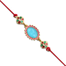 Blue Stone Rakhi With Floral Meenakari Accents