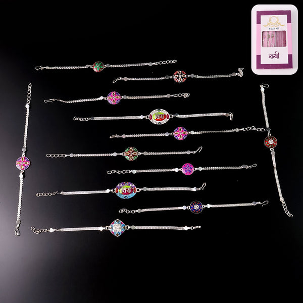 Pack Of 12 Silver Chain Rakhis  Stylish Bracelet Rakhi Set For Brothers