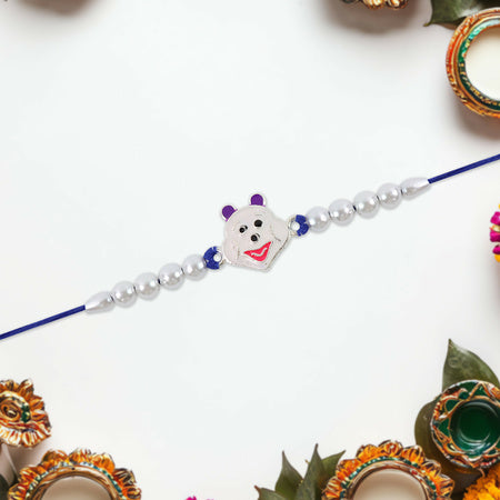 Cute Cartoon Face Kids Rakhi With Pearl Beads And Blue Thread  Fun Raksha Bandhan Rakhi For Children