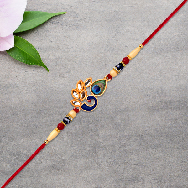 Artistic Mor Pankh Rakhi With Colorful Enamel And Traditional Thread