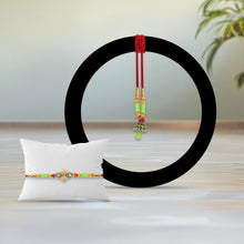 Traditional Bhabhi Lumba Rakhi With Beaded Design And Floral Centerpiece Hanging Style