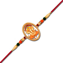 Lord Ganesha Rakhi With Golden Oval Medallion And Beaded Design  Spiritual Raksha Bandhan Thread For Brother